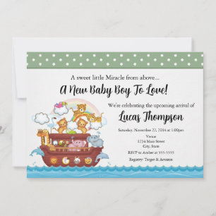 Noah's Ark Boy Baby Shower Invitation Neutral