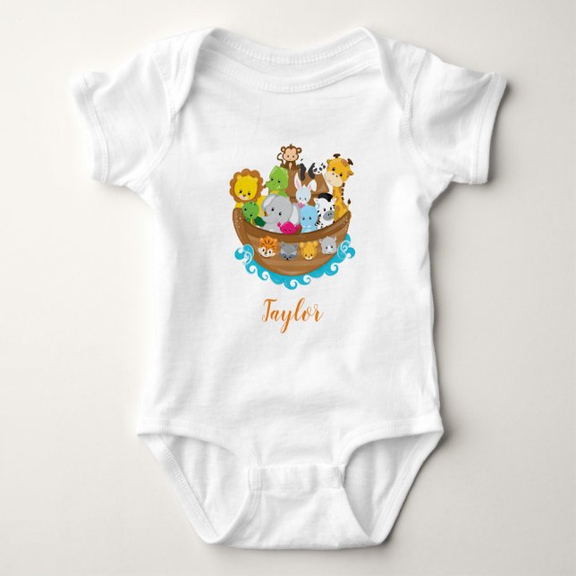 Noah's Ark Cute Animals Baby Bodysuit (Front)