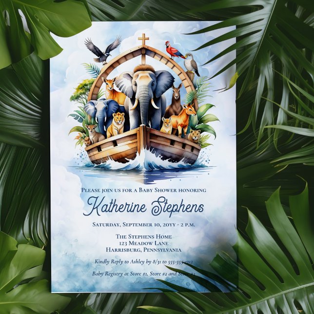 Noah's Ark Cute Animals Blue Boy Baby Shower Invitation (Noah's Ark Cute Animals Blue Boy Baby Shower Invitation)