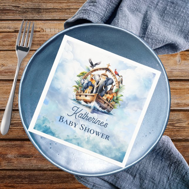 Noah's Ark Cute Animals Blue Boy Baby Shower Napkin (Noah's Ark Cute Animals Boy Baby Shower Paper Napkins)