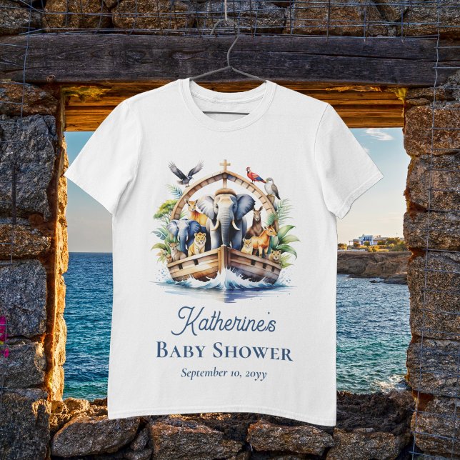 Noah's Ark Cute Animals Blue Boy Baby Shower Tri-Blend Shirt (Noah's Ark Cute Animals Boy Baby Shower Woman's T-Shirt)