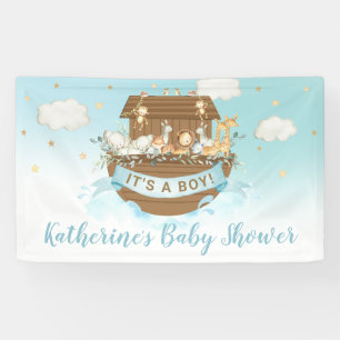 Noah's Ark Cute Animals Boy Baby Shower Backdrop Banner