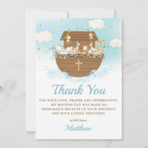 Noah's Ark Cute Animals Boy Baptism Christening Thank You Card