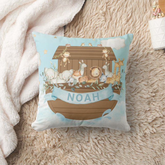 Noah's Ark Cute Animals Boy Nursery Sky Blue  Cushion (Blanket)