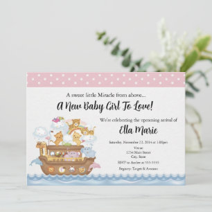 Noah's Ark Girl Baby Shower Invitation 5x7 Card