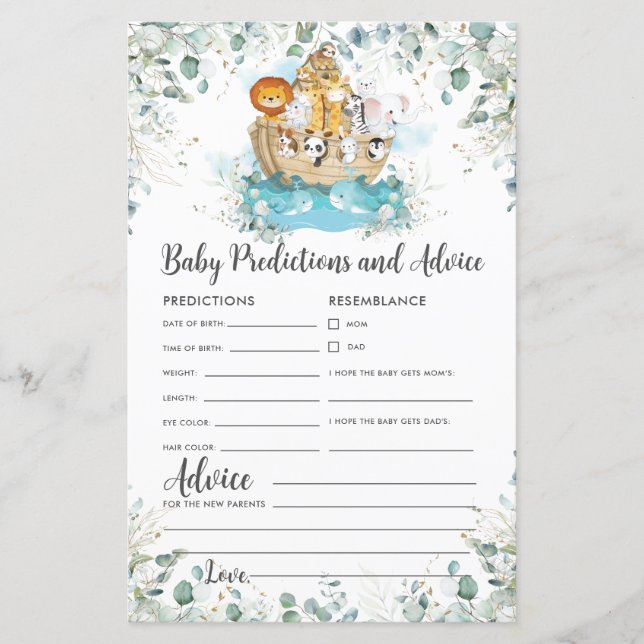 Noah's Ark Greenery Baby Predictions & Advice (Front)