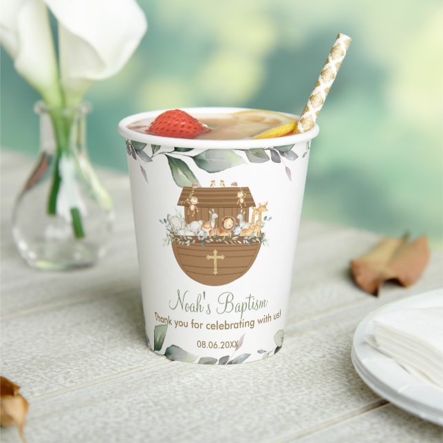 Noah's Ark Greenery Baby Shower Baptism Birthday Paper Cups (Insitu)