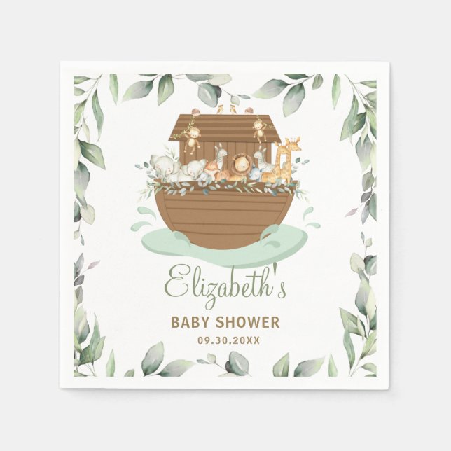 Noah's Ark Greenery Baby Shower Birthday Baptism Napkin (Front)