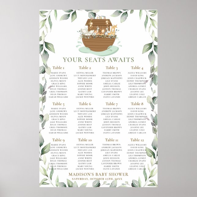 Noah's Ark Greenery Baby Shower Seating Chart (Front)
