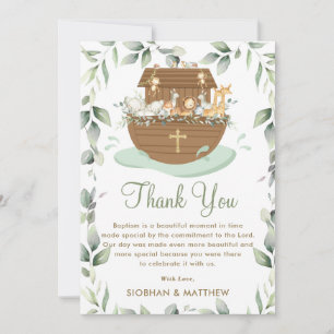 Noah's Ark Greenery Baptism Christening Neutral Thank You Card
