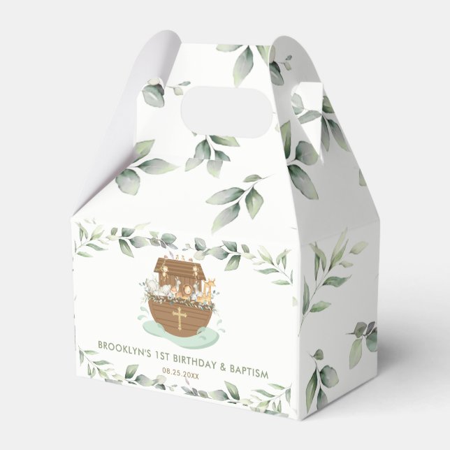 Noah's Ark Greenery Birthday Baptism Christening Favour Box (Front Side)