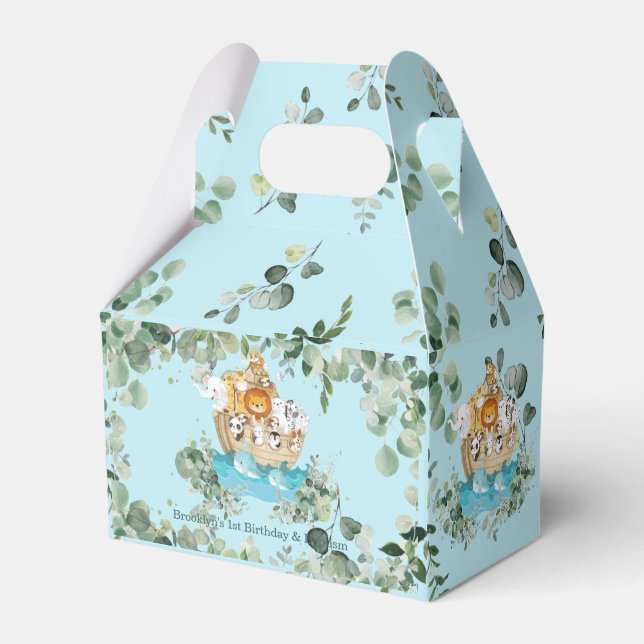 Noah's Ark Greenery Christening 1st Birthday Baby  Favour Box (Front Side)