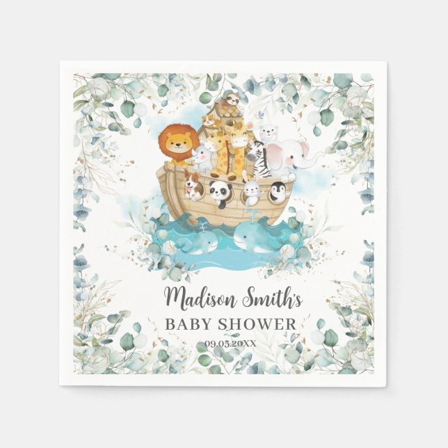Noah's Ark Greenery Gender Neutral Baby Shower Napkin (Front)