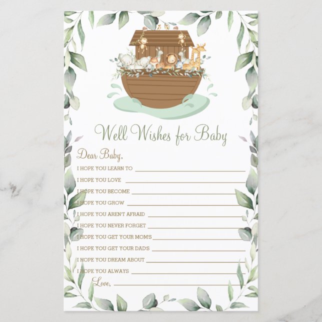 Noah's Ark Greenery Well Wishes for Baby Activity (Front)