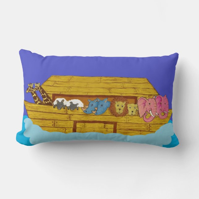 Noah's Ark illustration Rainbow Funny Elephant Lumbar Cushion (Front)