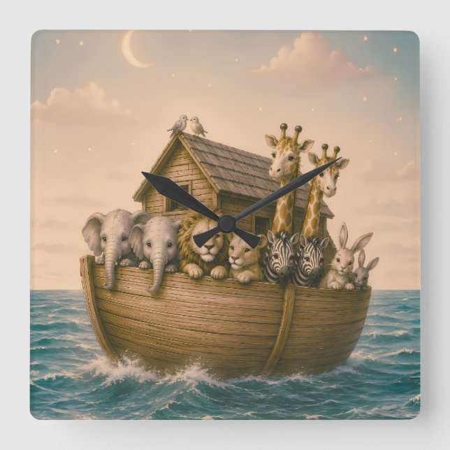 Noah's Ark Islamic Nursery  Square Wall Clock (Front)