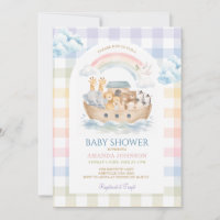 Noah's Ark Pastel Rainbow Gingham Baby Shower