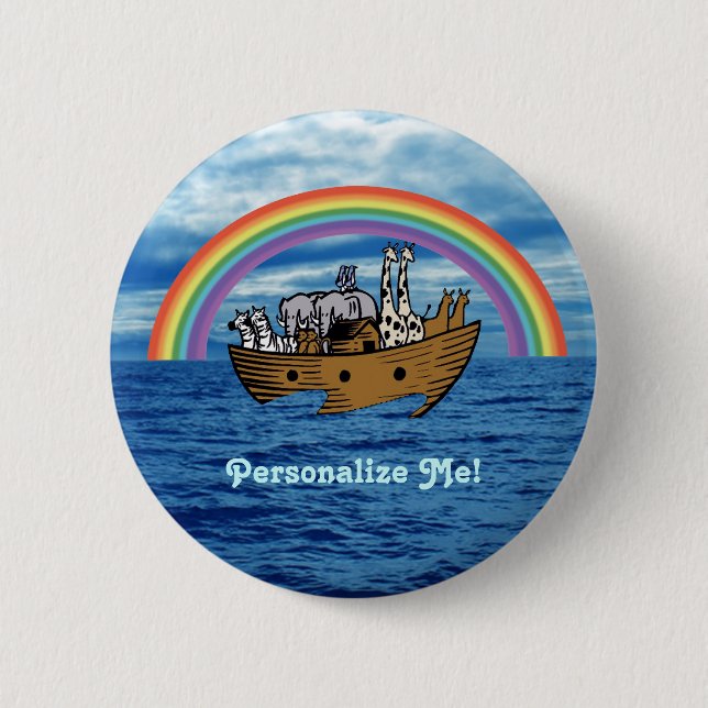 Noah's Ark & Rainbow 6 Cm Round Badge (Front)