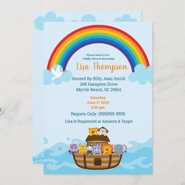 Noah's Ark Rainbow Baby Shower Invitation (Front/Back)