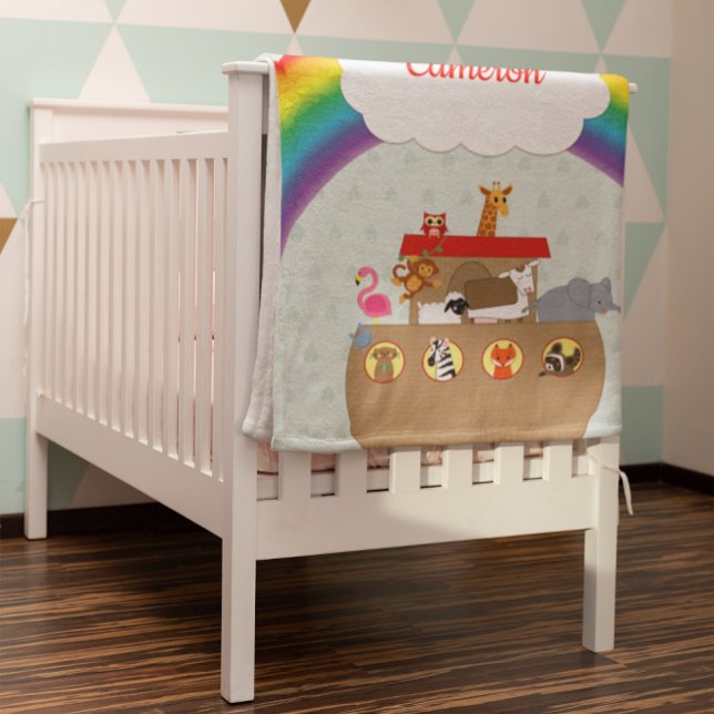 Noah's Ark Rainbow Personalised Fleece Blanket (Creator Uploaded)