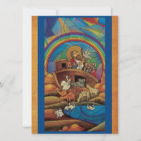 Noah's Ark stained glass look flat card