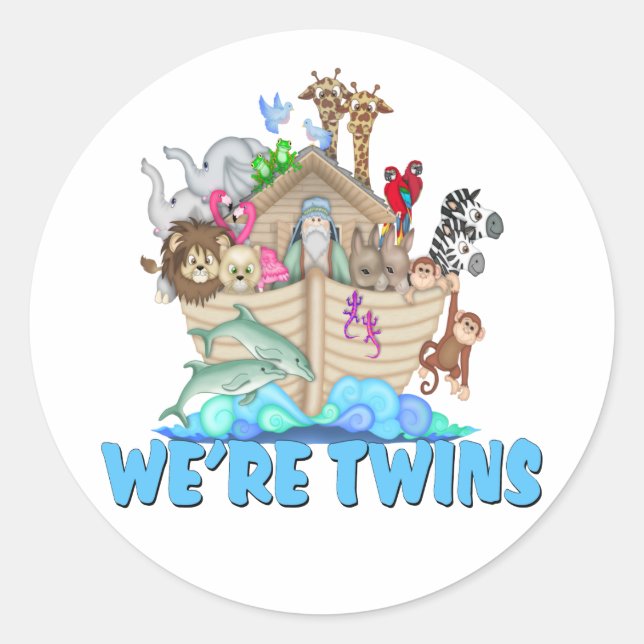 Noah's Ark We're Twins Classic Round Sticker (Front)