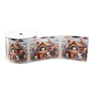 Noah's Ark With Baby Animals  Grosgrain Ribbon
