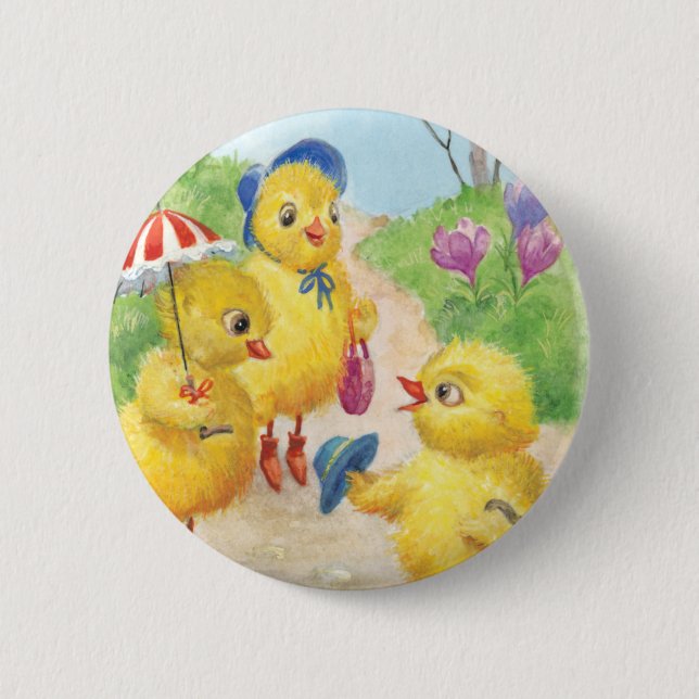 Noastalgic easter chicks 6 cm round badge (Front)