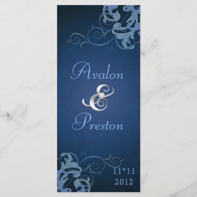 Nobel Blue Scroll Blue Wedding Program Programme (Front)