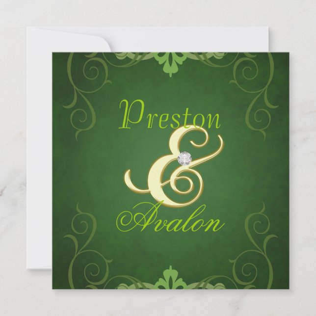 Nobel Green Texture Gold Scroll Invitation (Front)