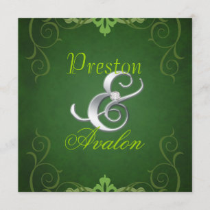 Nobel Green Texture Silver Scroll Invitation