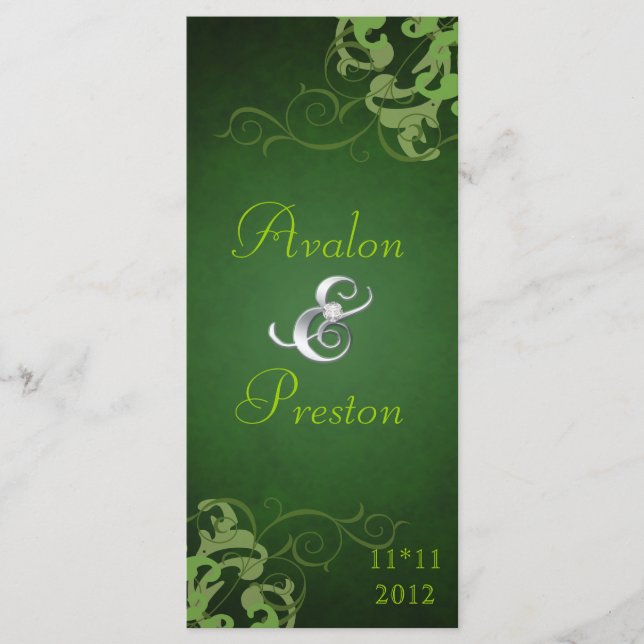 Nobel Lime Scroll Green Wedding Program Programme (Front)