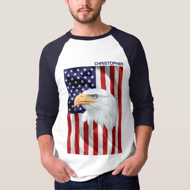 Noble American Eagle, The USA Flag, Patriotic T-Shirt (Front)