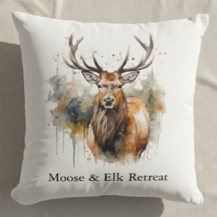 Noble Antlers: Woodland Elk Watercolor, custom Cushion