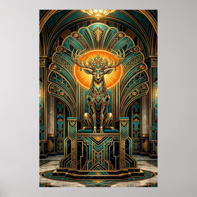 Noble Art Deco Stag Deer Golden Silhouette Poster (Front)