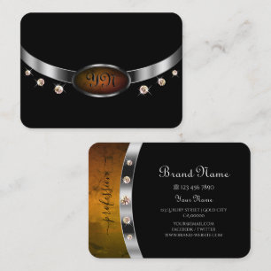 Noble Black and Silver with Initials Rhinestones Business Card