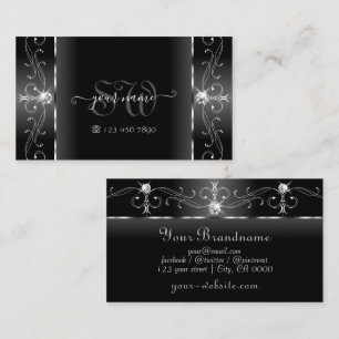 Noble Black and White Squiggled Jewels Monogram Business Card