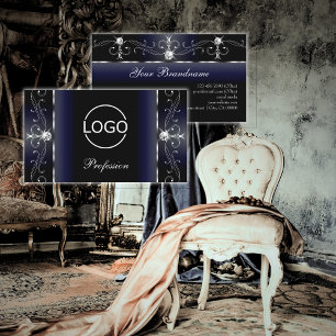 Noble Black Blue White Squiggled Jewels with Logo Business Card