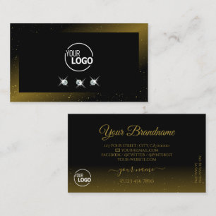 Noble Black Dark Gold Sparkling Diamonds with Logo Business Card