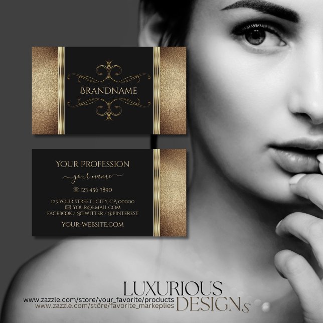 Noble Black Gold Glitter Elegant Ornate Ornamental Business Card (Creator Uploaded)