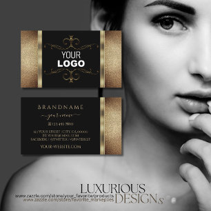 Noble Black Gold Glitter Ornate  Ornamental Logo Business Card