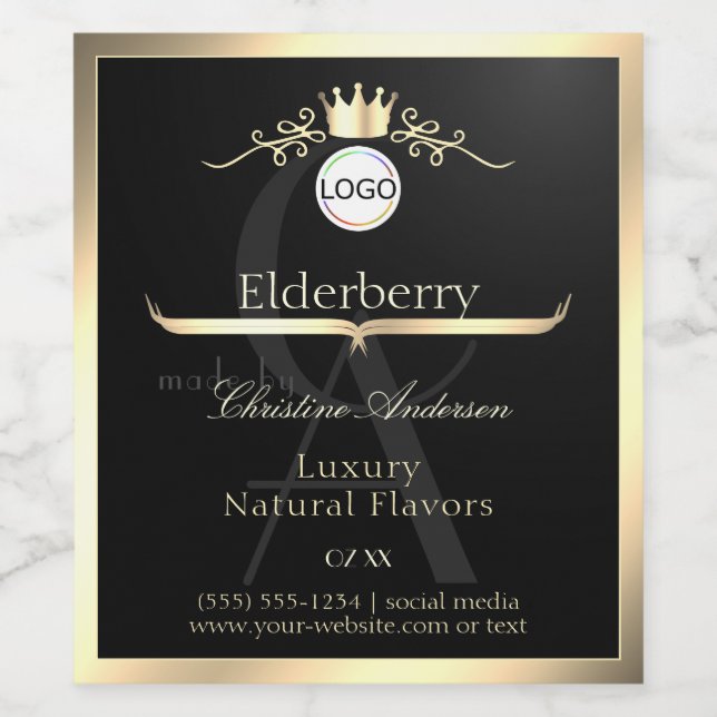 Noble Black Product Label Gold Frame Logo Monogram (Single Label)