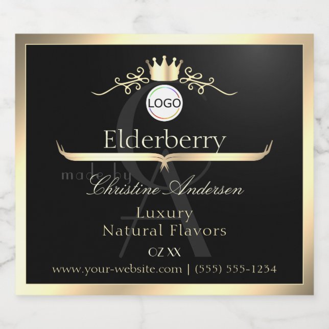 Noble Black Product Label Gold Frame Logo Monogram (Single Label)