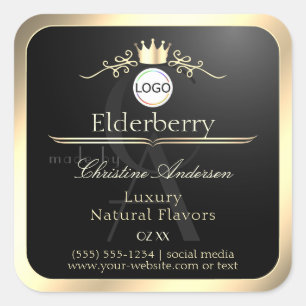 Noble Black Product Label Gold Frame Logo Monogram