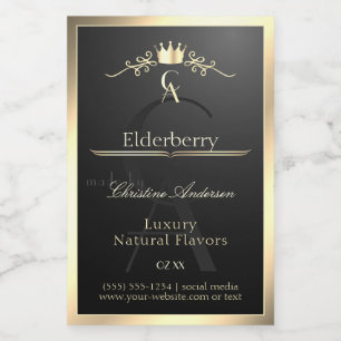 Noble Black Product Label with Gold Frame Monogram