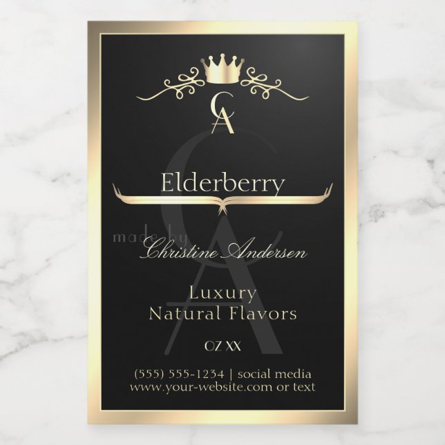 Noble Black Product Label with Gold Frame Monogram (Single Label)