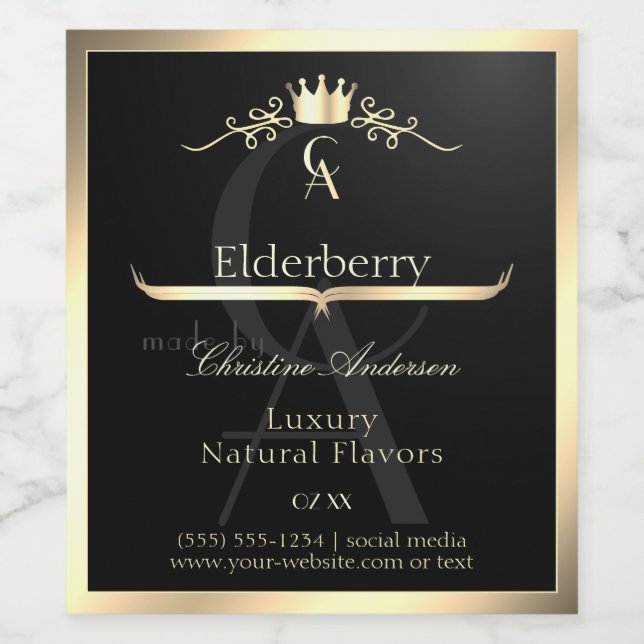 Noble Black Product Label with Gold Frame Monogram (Single Label)