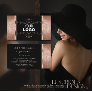 Noble Black Rose Gold Glitter Ornamental with Logo Business Card