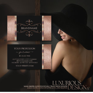 Noble Black Rose Gold Glitter Ornate Ornamental Business Card