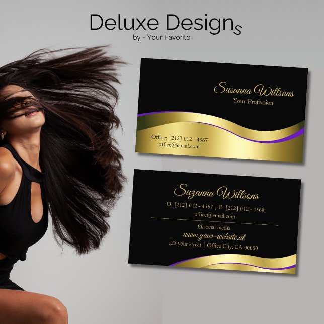 Noble Black Wavy Gold Decor Classy and Luxury Business Card (Creator Uploaded)